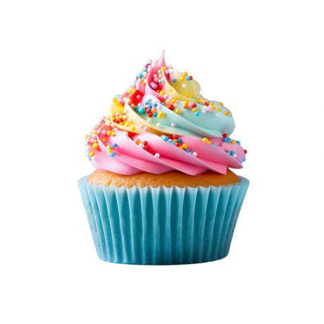 Cupcake With Colorful Icing And Rainbow Sprinkles