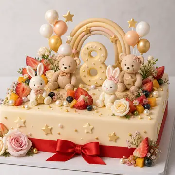 Детский торт №728: цвет Шампань, форма Квадрат, покрытие Сахарная Мастика