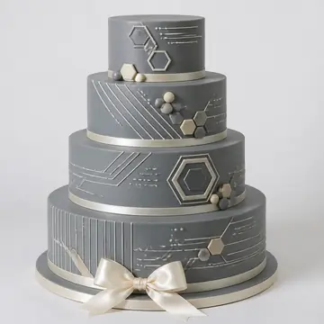 Корпоративный торт: Серый, Круг, Ганаш, 4 яруса, Атласные Ленты, 23 кг