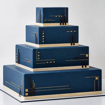 Корпоративный торт: Синий, Квадрат, Сливки, 4 яруса, Золотые Акценты, 15 кг