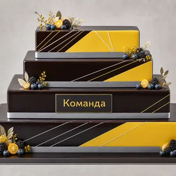 Корпоративный торт №1142: цвет Лимонный, форма Прямоугольник, покрытие Шоколадная Глазурь