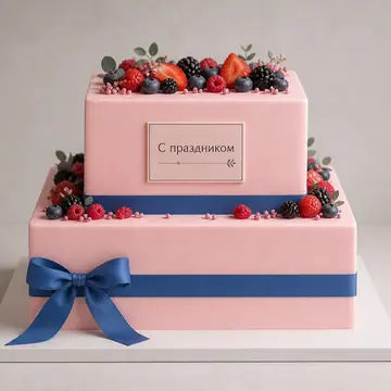 Корпоративный торт №1437: цвет Розовый, форма Квадрат, покрытие Сливки