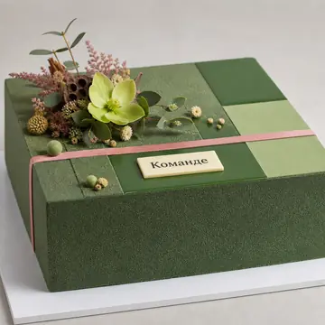 Корпоративный торт №1509: цвет Зеленый, форма Квадрат, покрытие Велюр