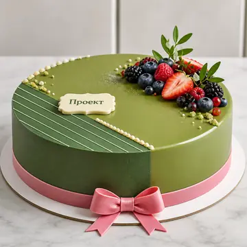 Корпоративный торт №1666: цвет Зеленый, форма Круг, покрытие Ганаш