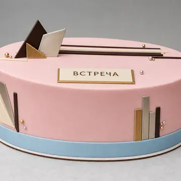 Корпоративный торт №2015: цвет Розовый, форма Овал, покрытие Сахарная Мастика