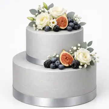 Свадебный торт №181: цвет Серый, форма Круг, покрытие Сливки
