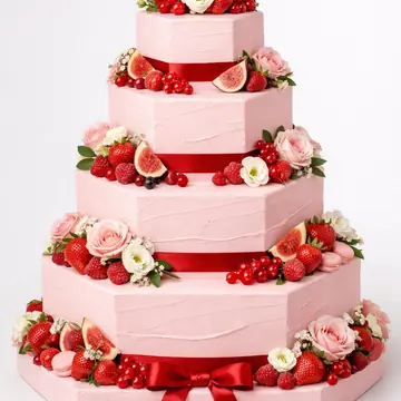 Свадебный торт №269: цвет Розовый, форма Шестиугольник, покрытие Сливки