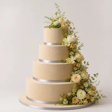 Свадебный торт: Бежевый, Круг, Велюр, 4 яруса, Велюровое Покрытие, 22 кг