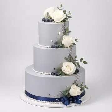 Свадебный торт: Светло-Серый, Круг, Ганаш, 3 яруса, Живые Цветы, 13 кг