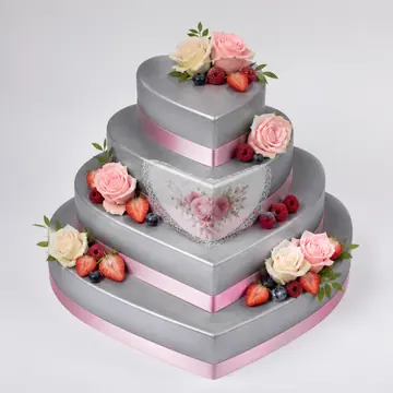 Свадебный торт: Серебристый, Сердце, Шоколадная Глазурь, 4 яруса, Съедобная Фотопечать, 27 кг