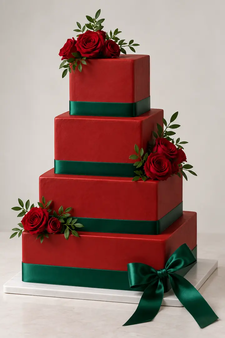 Изображение торта на заказ Свадебные торты: Красный, Квадрат, Ганаш, 4 яруса, нет, 18 кг