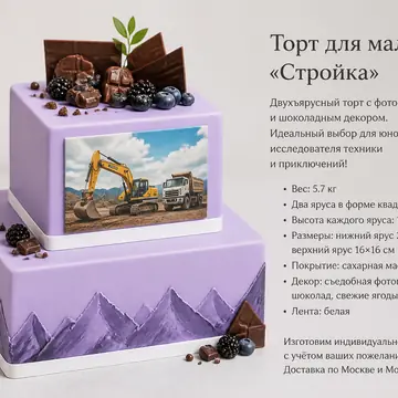 Торт на день рождения мальчику: Сиреневый, Квадрат, Сахарная Мастика, 2 яруса, Съедобная Фотопечать, 6 кг