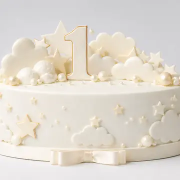 Торт на 1 год: Белый, Овал, Шоколадная Глазурь, 1 ярус, Жемчужины, 4 кг