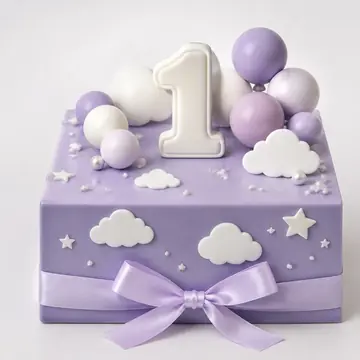 Торт на 1 год: Сиреневый, Квадрат, Ганаш, 1 ярус, Лента, 2 кг