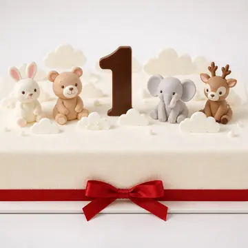 Торт на 1 год: Белый, Прямоугольник, Сливки, 1 ярус, Велюровое Покрытие, 3 кг