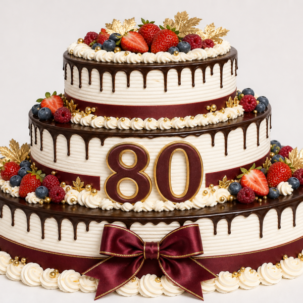 Торт на день рождения на 80 лет с золотом и шоколадом овальной формы