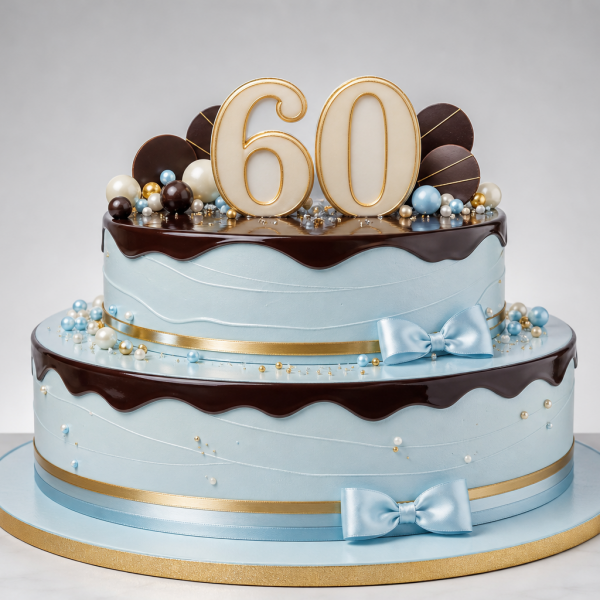 Торт на день рождения на 60 лет с золотом и шоколадом овальной формы
