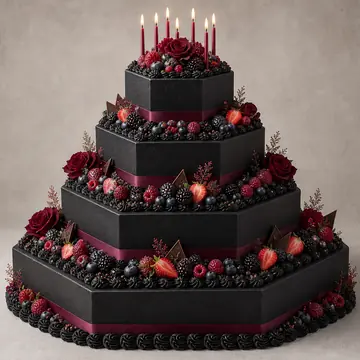 Торт на день рождения №2097: цвет Черный, форма Шестиугольник, покрытие Сливки