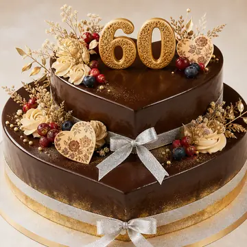 Торт на день рождения №650: цвет Золотой, форма Сердце, покрытие Шоколадная Глазурь