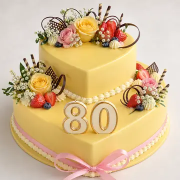 Торт на день рождения №870: цвет Желтый, форма Сердце, покрытие Ганаш