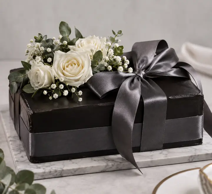 Изображение торта на заказ Торты на день рождения: Черный, Прямоугольник, Ганаш, 1 ярус, Атласные Ленты, 1 кг